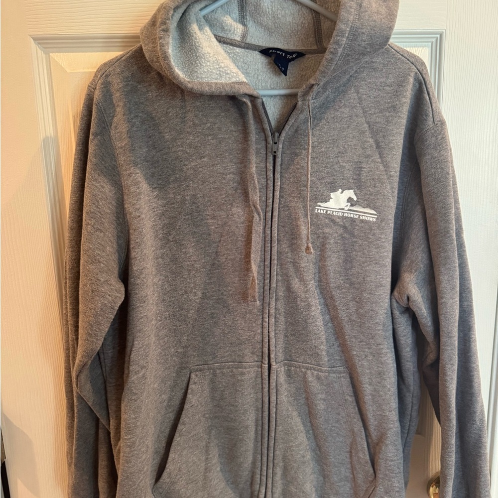 Lake Placid Horse Show Gray Zip-Up Hoodie size large